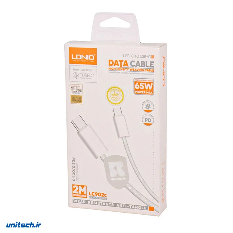 کابل دو سر تایپ سی فست شارژ 65 وات الدینیو LC902C طول 2 متر1